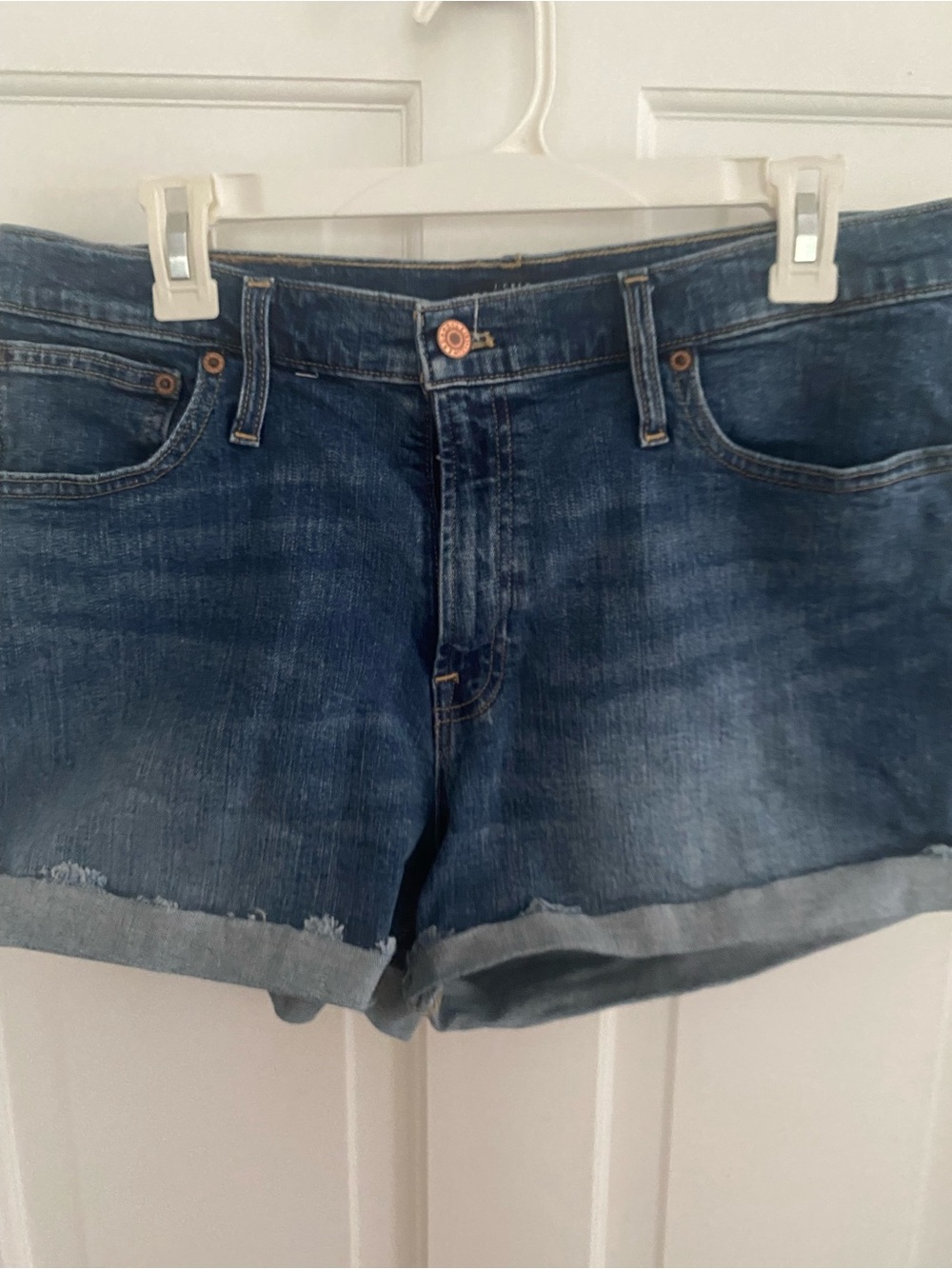 Women's Mid-Rise Blue Denim Roll-Cuff Jean Shorts